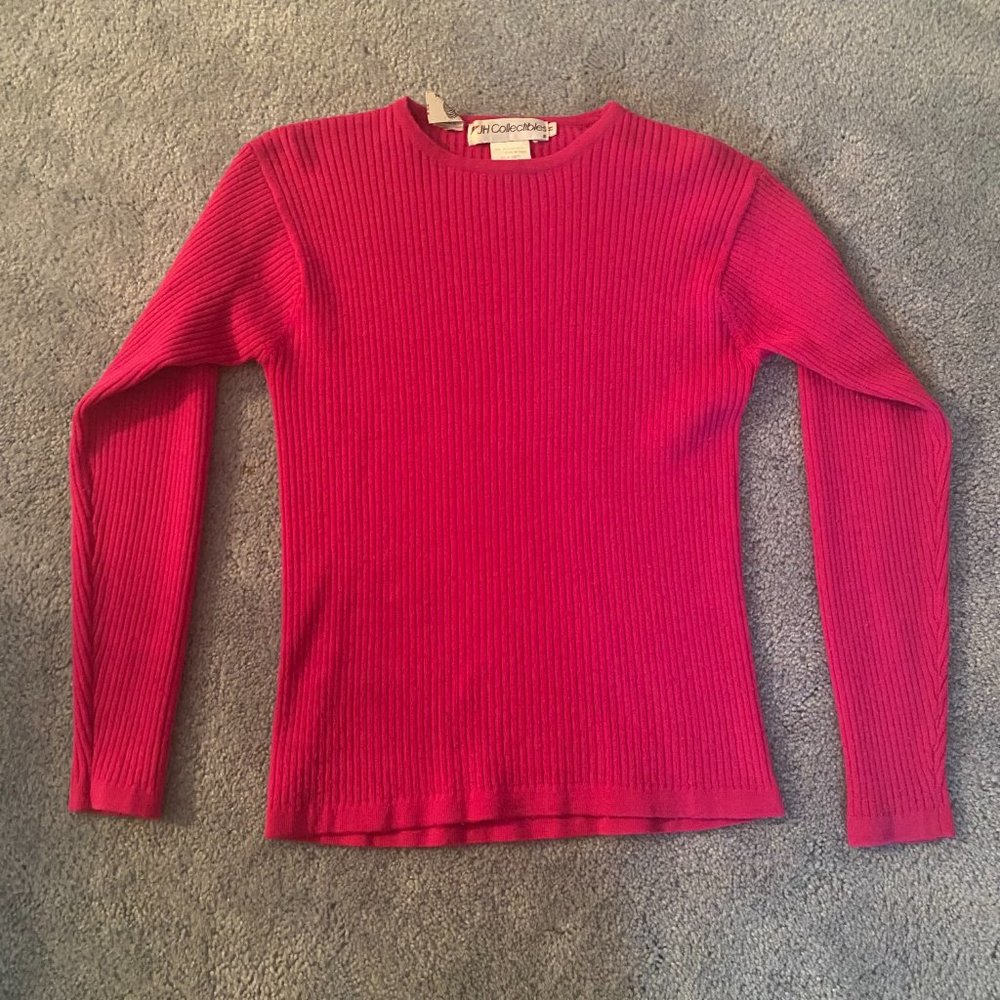 Pink Crew Neck Pullover Sweater 100% Merino Wool Size M